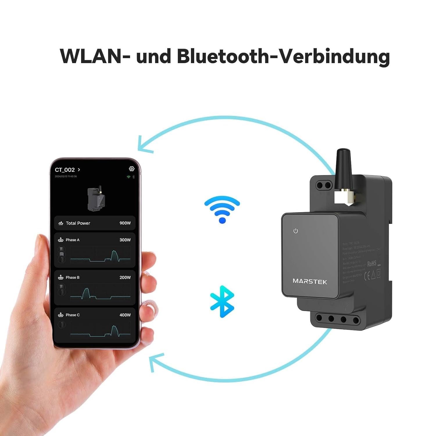 Smarter Zähler CT002 für Marstek 2500D mit Jupiter Serie| Kabellos mit WLAN/Bluetooth, 10 Jahre Garantie, Spart Stromkosten – Schnelle Installation - Nur für Privatpersonen – 0% MwSt