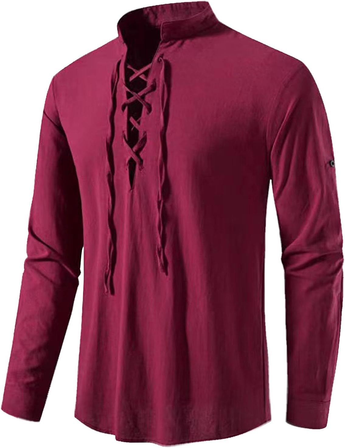 Linen Shirts for Men Cotton Linen Hippie Lace Up Oversized Long Sleeve Viking Loose Vintage Hip Hop Casual Blouses
