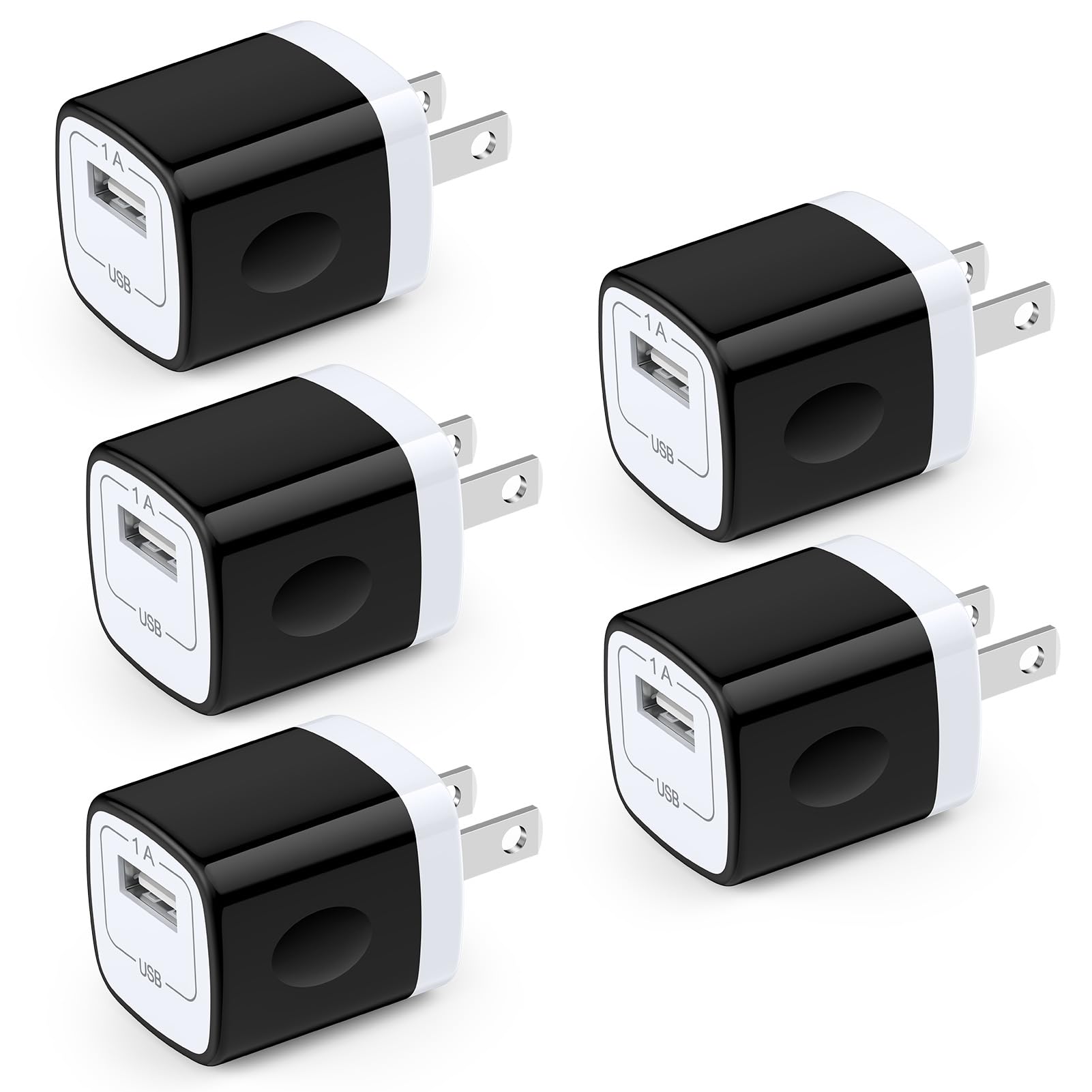 One Port USB Wall Charger,Charging Block,5Pack Travel 1A USB Charger Cube Brick Charger Boxes for iPhone 14/13/12/11/Xs Max/X/8 Plus/7/6S Plus,Samsung Galaxy S10e S10 S9 S8 Plus/S7/Note 9/8,LG G8 G7