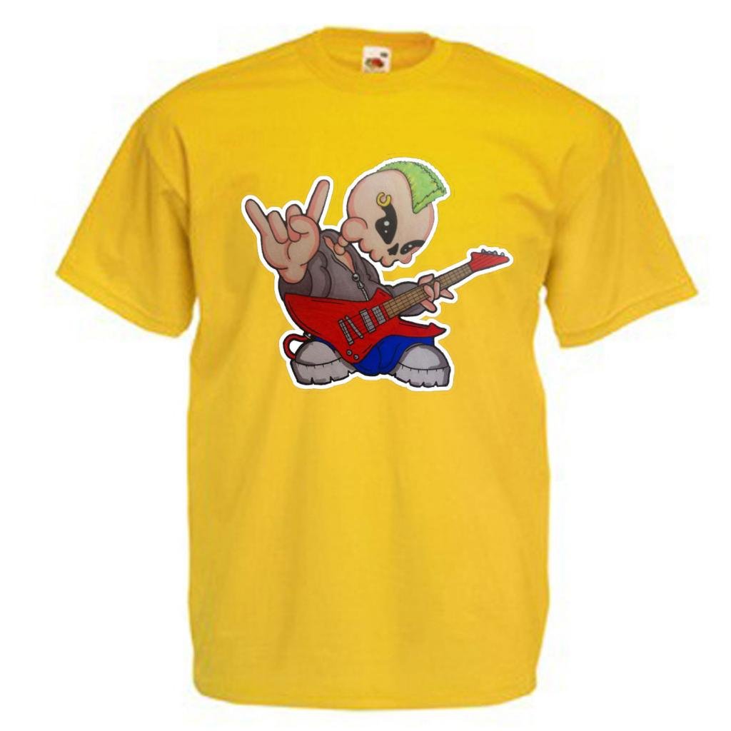 Shaniztoons Men's Yellow Guitarist Band Musician Rock Music T Shirt Medium