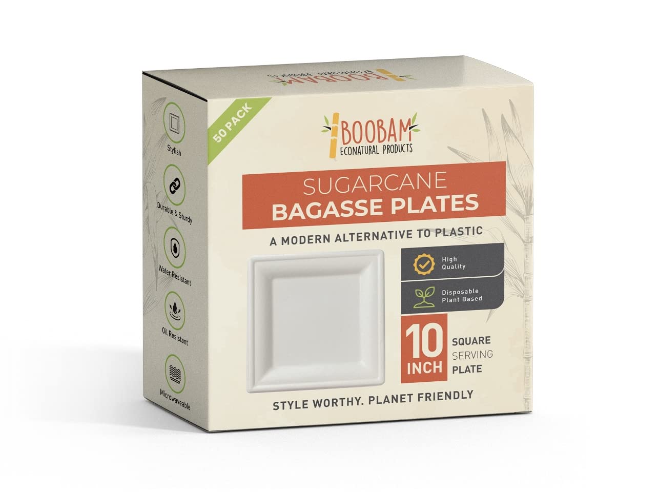 Econatural Disposable Plates - 50 Pack, 8 Inch -8