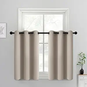 Yakamok Blackout Curtains Room Darkening Thermal Insulated Window Panels,Solid Grommet Top Drapes for Bedroom/Living Room(38Wx36L, Natural, 2 Panels)