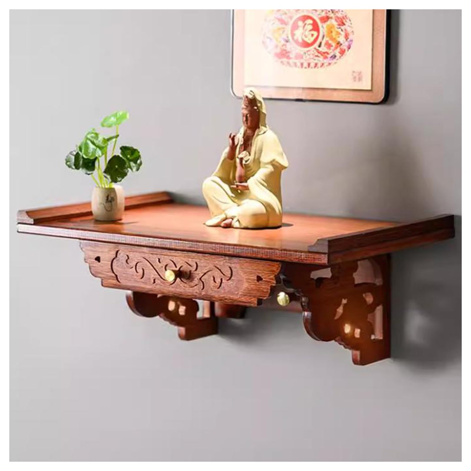 Table puja murale pour petit espace, autel bouddhiste avec tablette encens rétractable