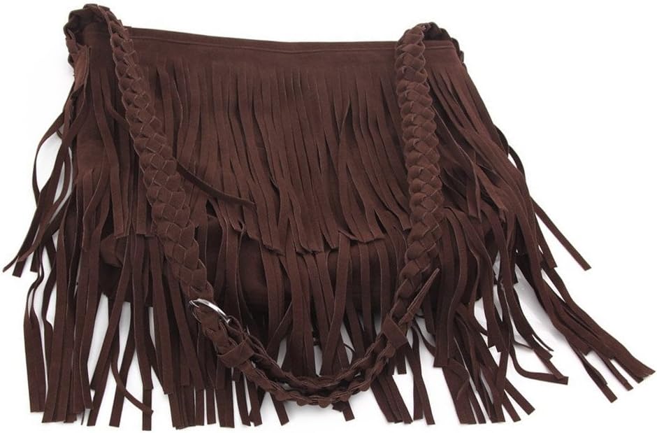 Highwinwin Lady Student Punk Tassel Fringe Handbag Satchel Purse Hobo Tote with Shoulder Strap (Brown)