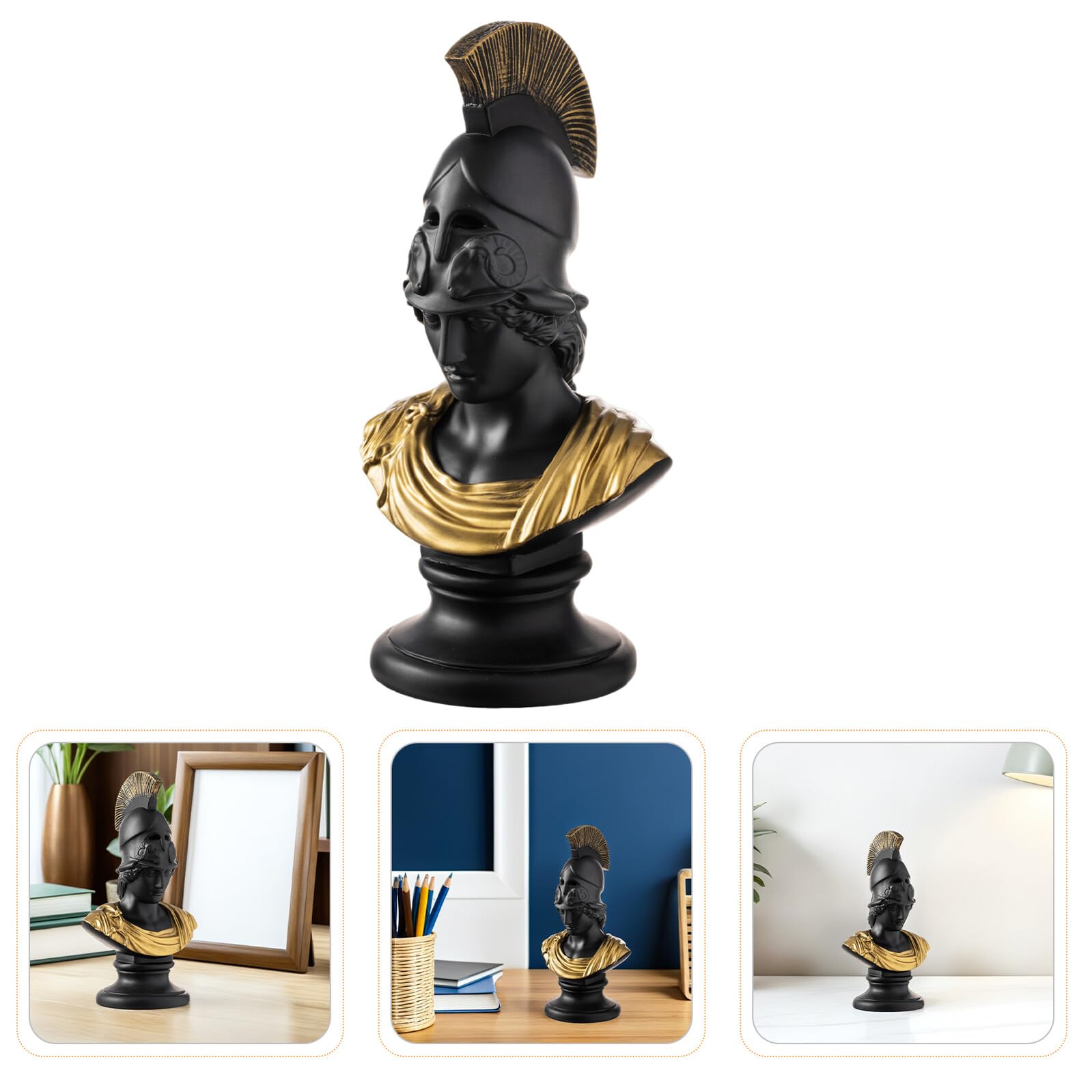 Cabilock Portapenne in Resina a Forma di Guerriero Romano Organizer da Scrivania per Ufficio Contenitore per Penne e Cancelleria Design Scultura Decorativa Nera Accessorio Multifunzione