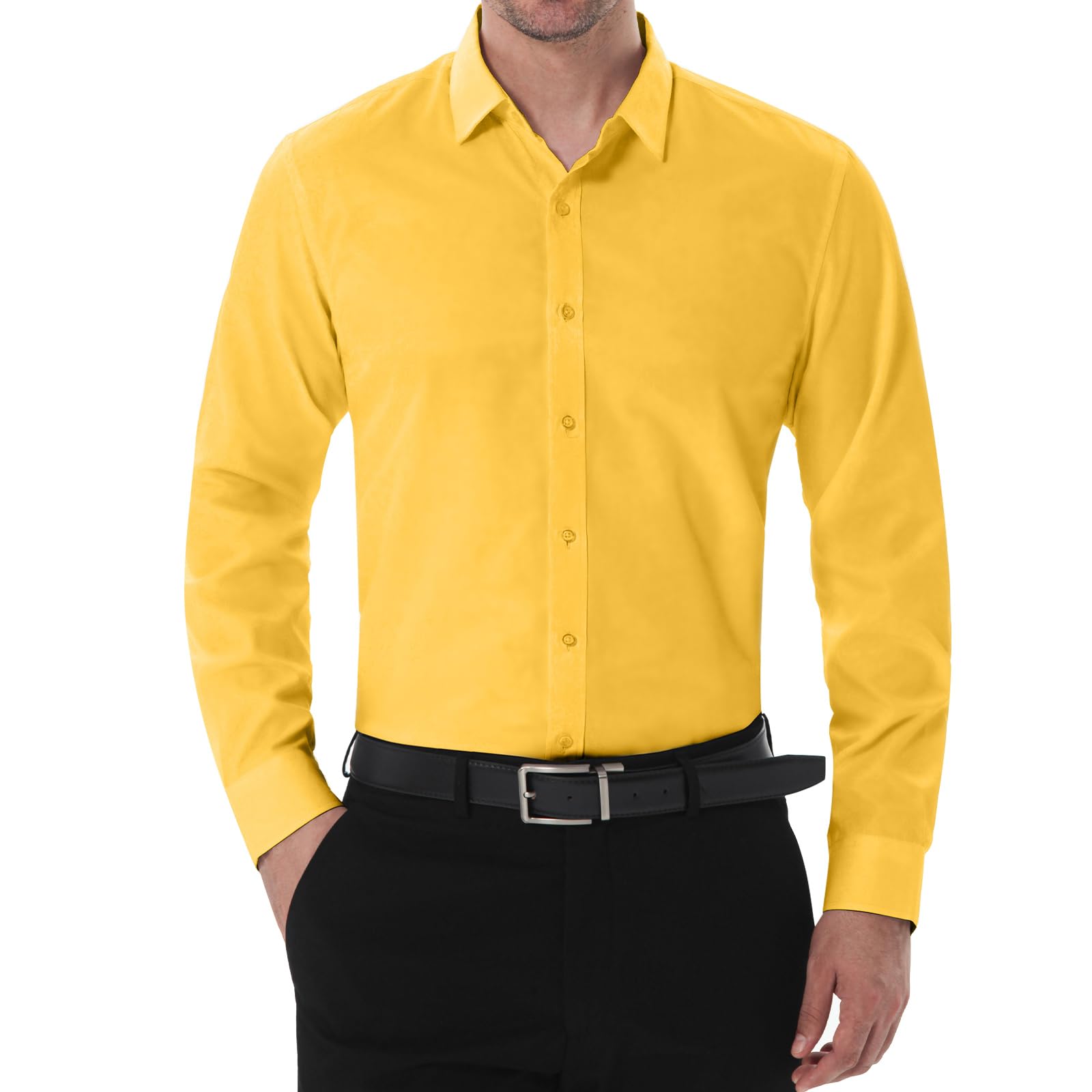 SIR7 Men's Slim Fit Stretch Dress Shirt Solid Color Microelastic Long Sleeve Casual Soft Business Button Up Shirts