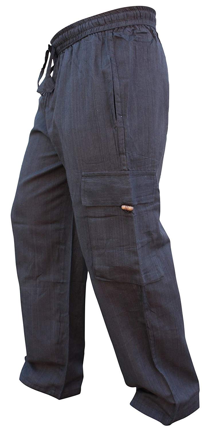 Shopoholic Fashion Men's Black Elastic Waist Cargo Pants Plain Hippy Combat Trousers (Black/S)