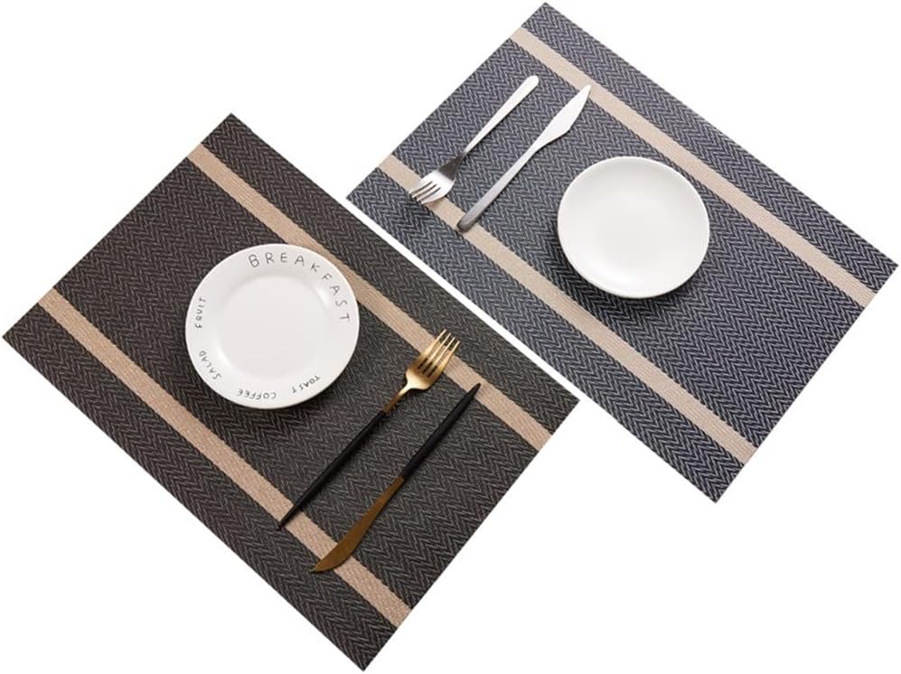 Scandinavian Placemats PVC Hotel Table Mat Restaurant Heat Insulation Mat Striped Dish Mat(Black)