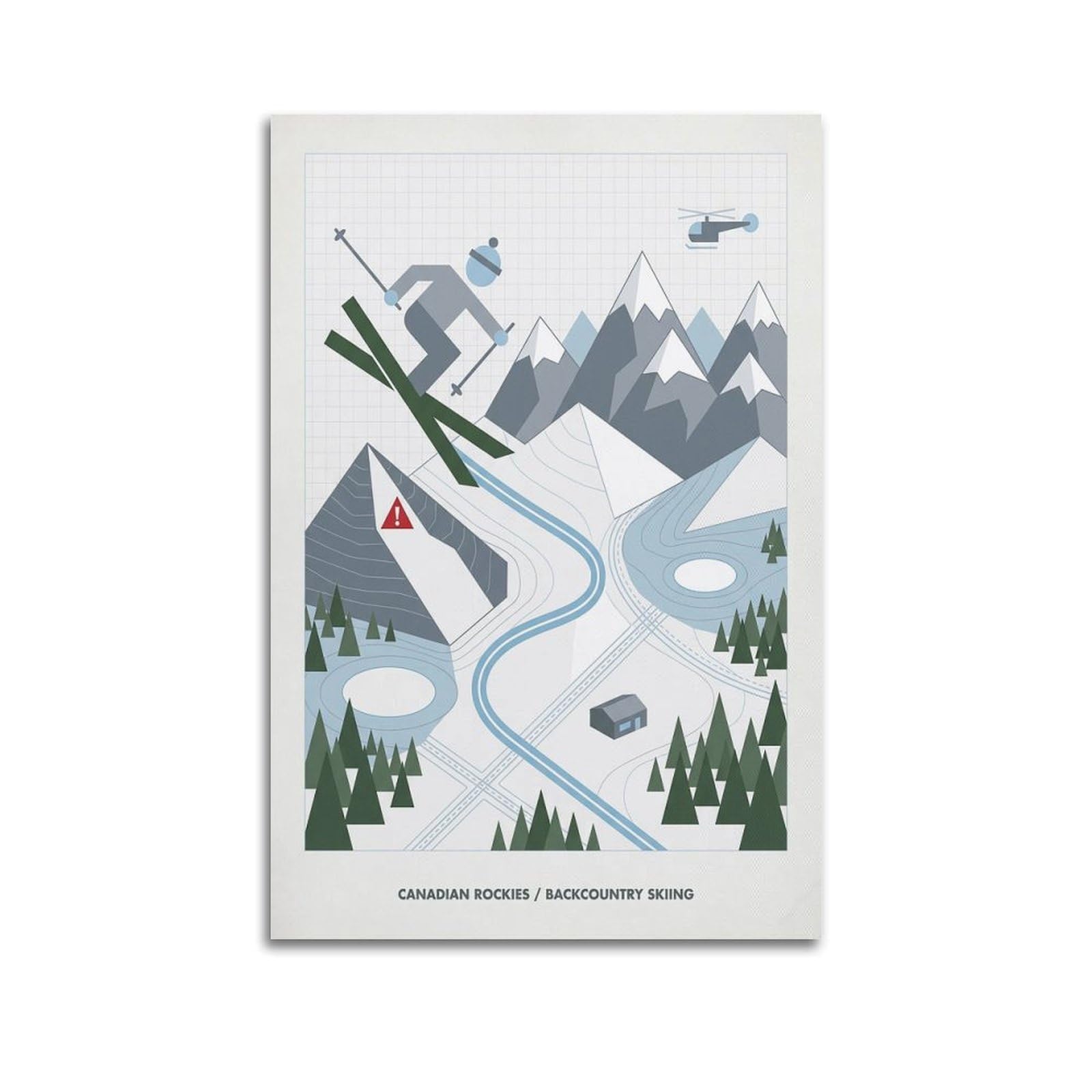 XKUGA Modern Bauhaus Canadian Rockies Skiing Travel Poster Modern Decorative Canvas Prints - Ideal Wall Art for Family, Man Cave, Game Room, Boys & Girls Bedroom 20x30inch(50x75cm)