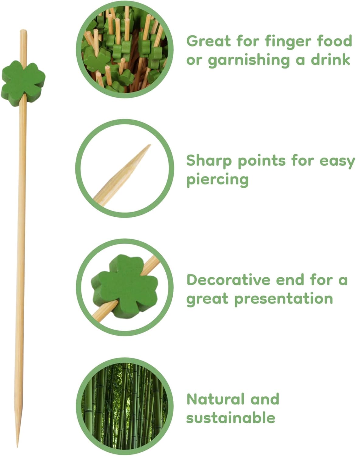 BambooMN 4.7 Inch Decorative St. Patrick's Day Green Shamrock Clover Bamboo Cocktail Sandwich Fruit Swizzle Picks, Luck of the Irish Party Supplies, 1000 Pieces