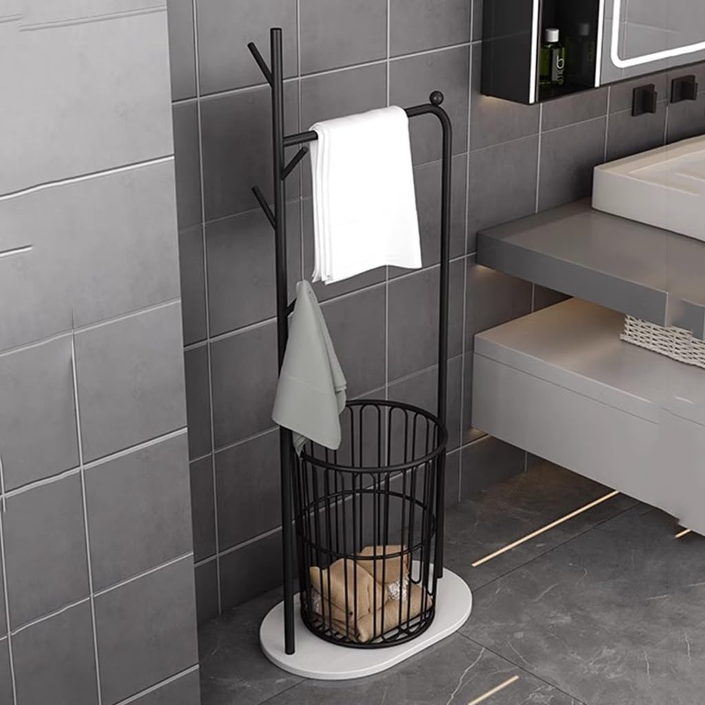 Laundry Sorter with Hanging Bar and Hook, Strong Metal Frame, Marble Base, ertical Laundry Hamper, Bathroom Clothes Storage Hampers (Style 1 A) (Style 1 A)