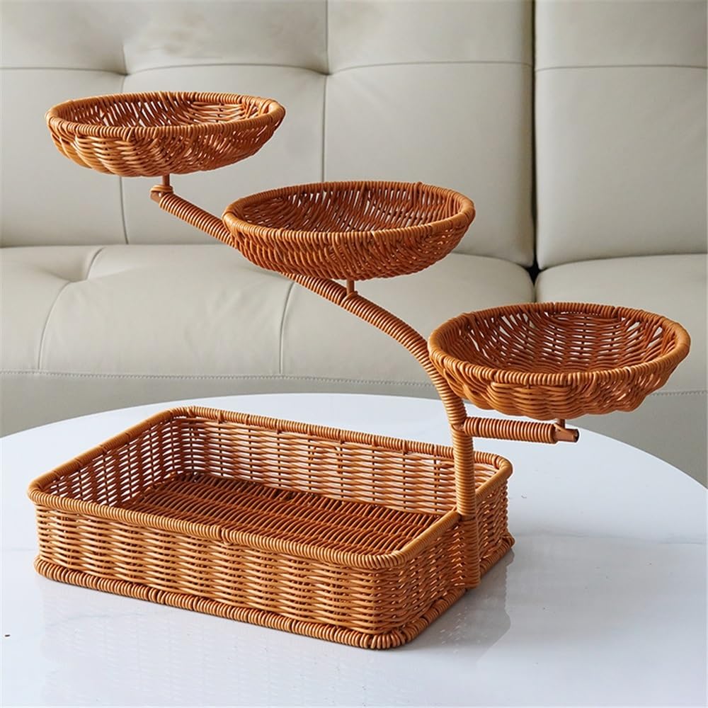 Stojaki na owoce Koszyk na pieczywo z imitacji rattanu, rustykalna, , miska przekąski, pojemnik żywność, taca