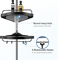 Vista 2 de HAMITOR Poste de tensión de esquina para ducha: organizador de ducha ajustable de acero inoxidable con 4 niveles para baño, bañera, champú, estante