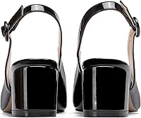 Vista 4 de WAYDERNS Zapatos de tacón bajo grueso con hebilla rectangular de metal dorado para mujer, correa de tobillo y punta cuadrada, 2 pulgadas