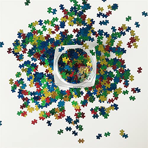 Prettyg 10 Grams/Pack - Red Green Blue Yellow Color Mixes Puzzle Shape Glitter Sequins - Festival Rave Beauty Makeup Face Body Nail Art Decoration Bp-Puzzle #TOP1