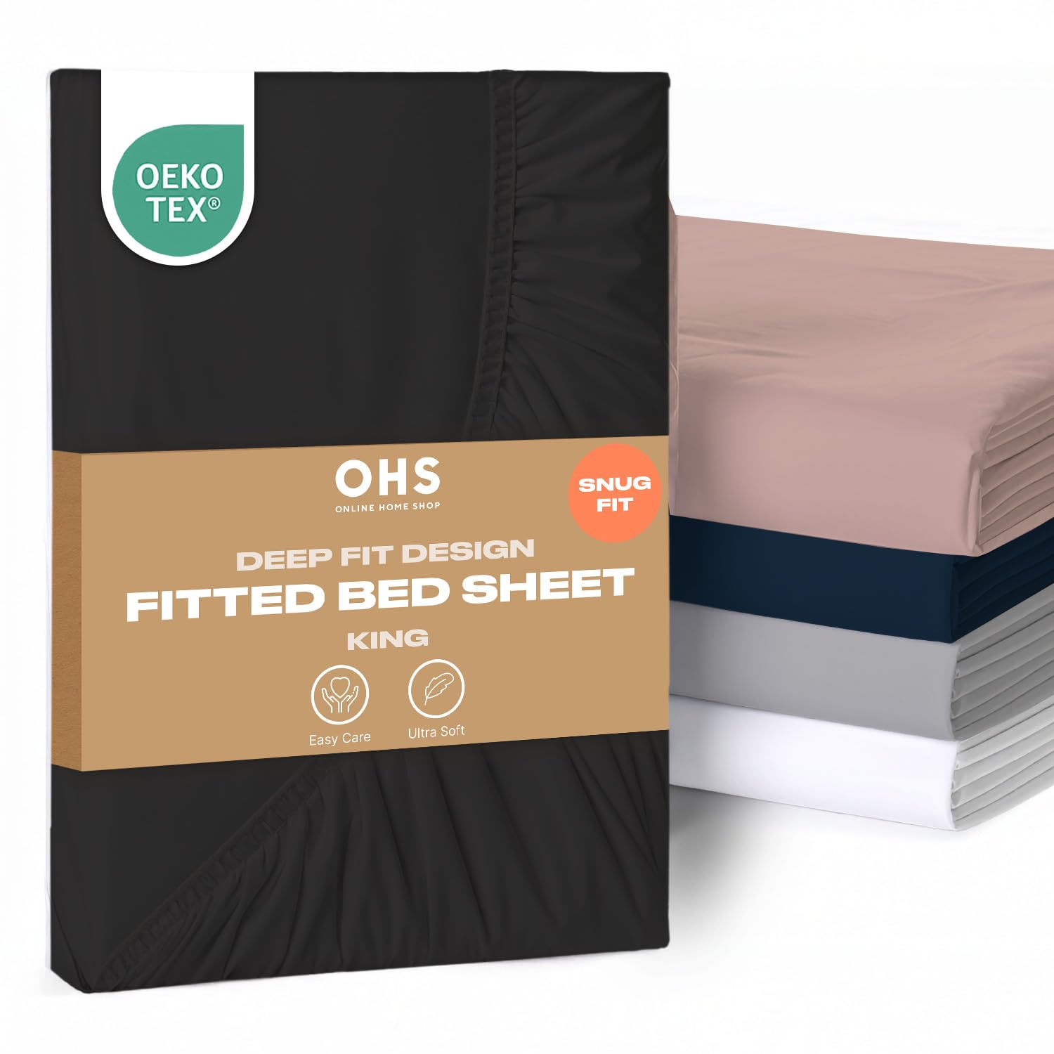 Brentfords Black King Size Fitted Sheets Deep Fit, Microfibre Bedsheet Easy Care Ultra Soft Fade Resistant King Size Fitted Sheet Bed Cover Bed Linen Sheets,