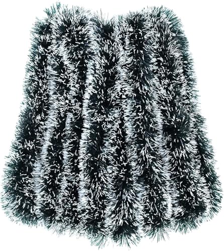 10m Tinsel Christmas Decorations, Green and White Tinsel Thick Xmas Tinsle Garland For Christmas Tree, Party Backdrops Wall, Indoor And Outdoor