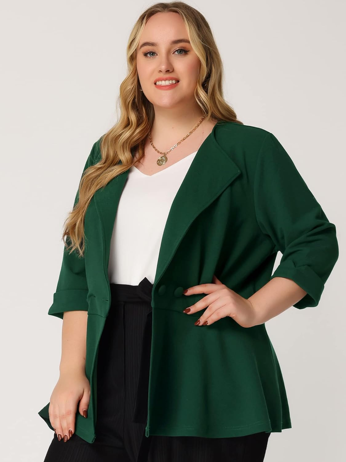 Agnes Orinda Women's Plus Size Casual Work Office Blazers Notched Lapel Button Peplum Blazer - Image 2