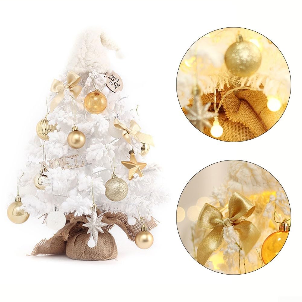 Mini albero di Natale da tavolo con LED bianco e neve, decorazione per la casa