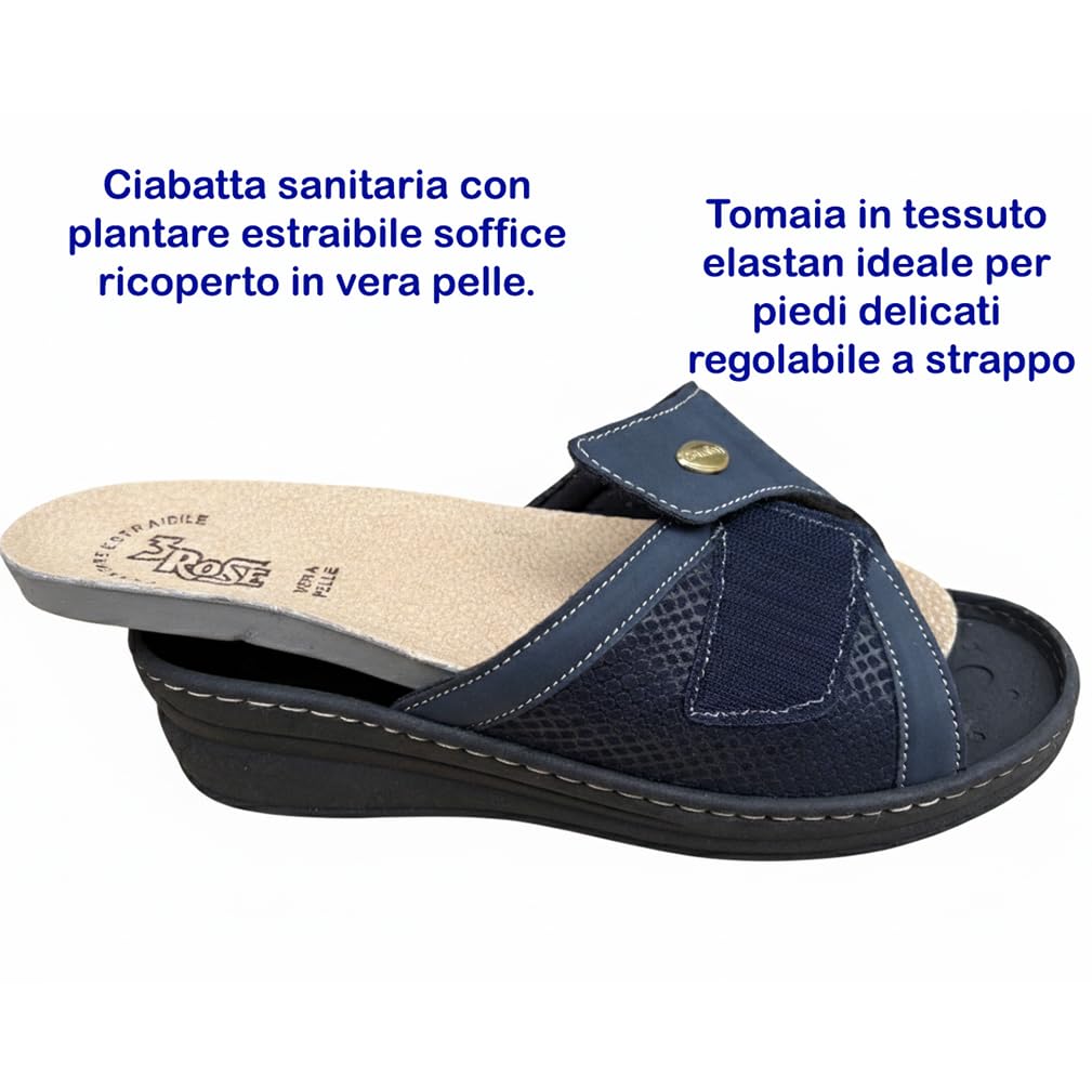 Ciabatte sanitarie donna a strappo con tomaia ecopelle e tessuto elastan Merylin comode con plantare estraibile