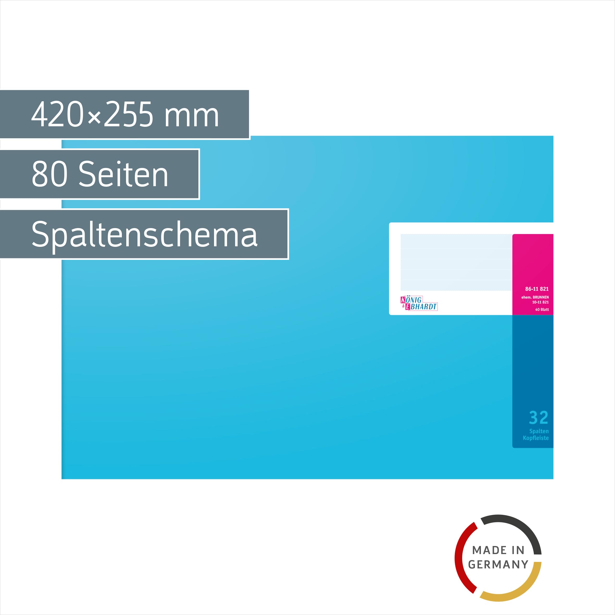 König & Ebhardt 8611821 Geschäftsbuch/Spaltenbuch (42,5 x 29,7cm, mit Kopfleiste 32 Spalten, 32 Zeilen, 80g/m², 40 Blatt, Drahtheftung)
