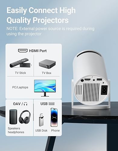 Miniatura 7 de Mini proyector con WiFi 6 y Bluetooth 5.2, aplicación incorporada, proyector portátil inteligente compatible con 4K y 1080P FHD, rotación de 180°,