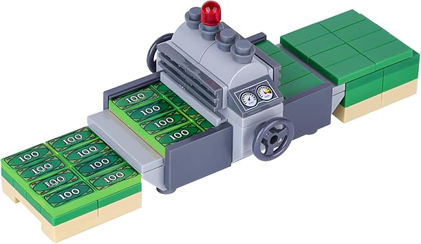 Money Printing Machine Building Blocks Set, 100 Dollar Bricks Included, Accessories Money, Money Printer Compatible with Lego City Bank Series, Gems Diamonds, Gold Silver Bars, Crystals, Bill Bricks