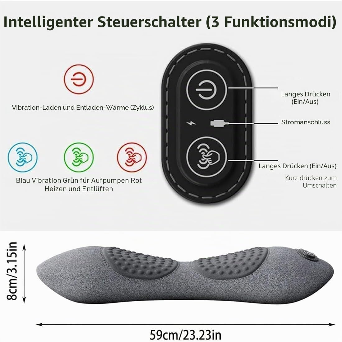 3-in-1-Rückenmassagegerät, Triple-Fusion-Rückenmassagegerät, elektrisches Ischias-Massagegerät mit Vibrationsmassage und Wärmekompresse für Nacken, Schultern und Rücken (Black)