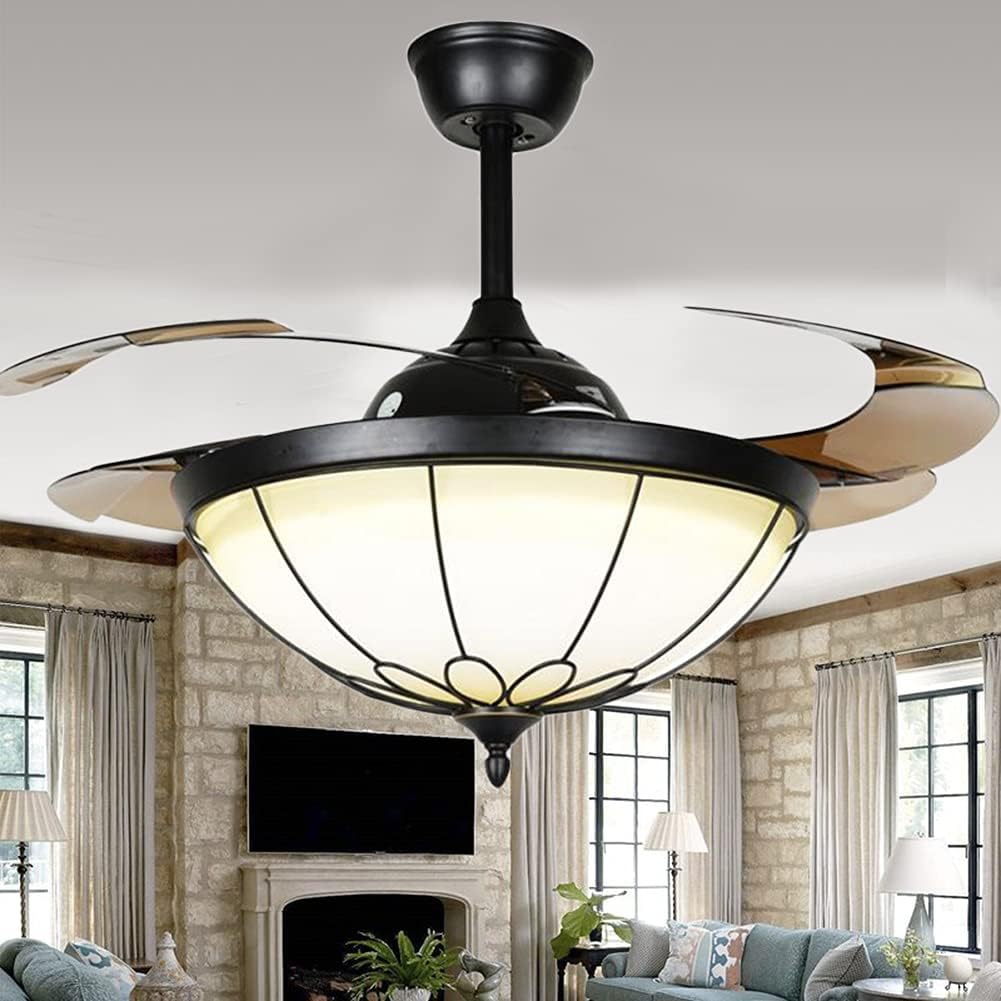 70% оƒƒ Evеrуthіng Nikecaco 42 Retro Fandelier Ceiling Fan with Lights and Remote Retractable Blade Frosted Glass Shade Chandelier Fans with 3 Color Changes LED Rustic Ceiling Fan Decorate Living Room/Bedroom