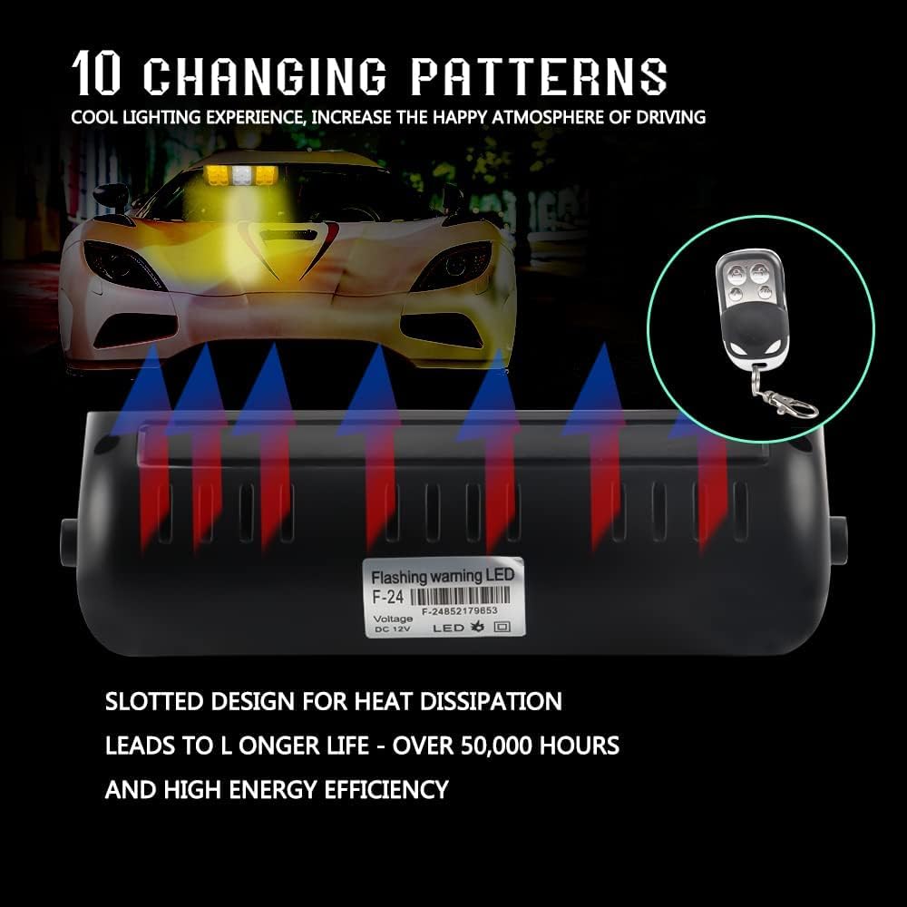 24 LED Ambre Gyrophare Stroboscope LumièRe D'Urgence avec télécommande Balise Danger Flash Ventouse 12V Convient Pour Camion De Voiture SUV IntéRieur Toit/Dash/Pare-Brise