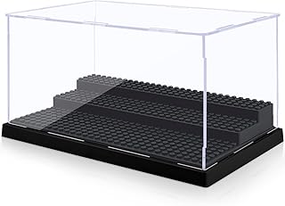 Minifigure Display Case for Action Figures Blocks, Clear Dustproof Acrylic Display Box Storage with 3 Movable Steps Gifts for Children,Black…