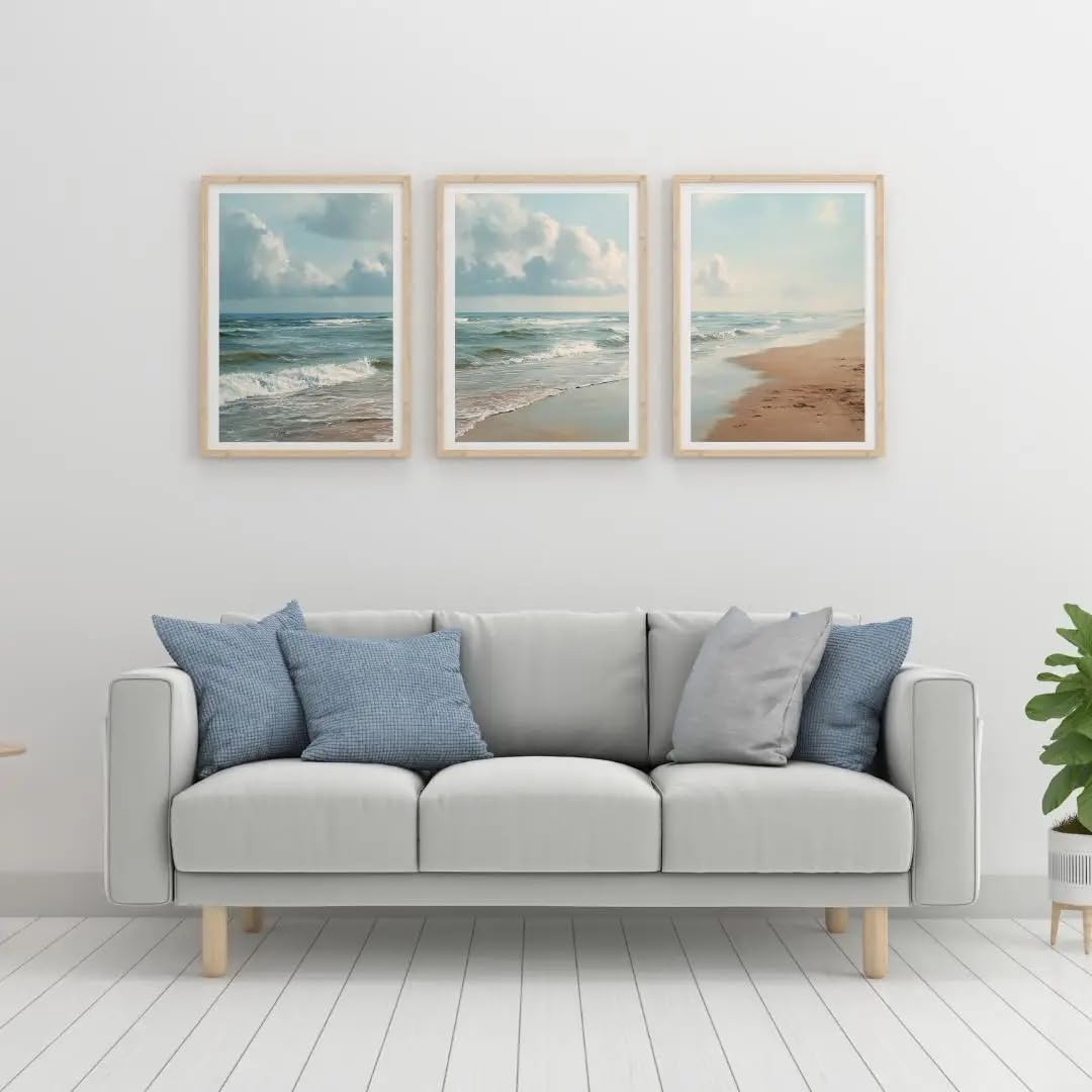 GOSRD Set Of 3 Ocean Beach Prints Painting Coastal Seascape Wall Art Canvas Poster Home Bedroom Living Room Decoration(30x50cm-3Pcs)