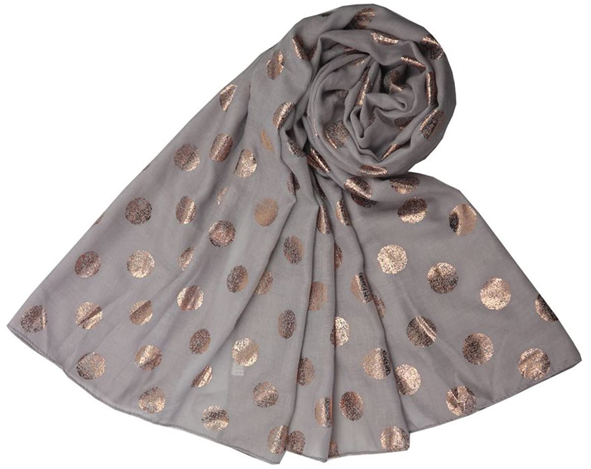 GlamLondon Spotty Scarf Glitter Polka Dot Metal Foil Print Fashion Ladies Womens Classy Party Wrap (ZU - Grey)