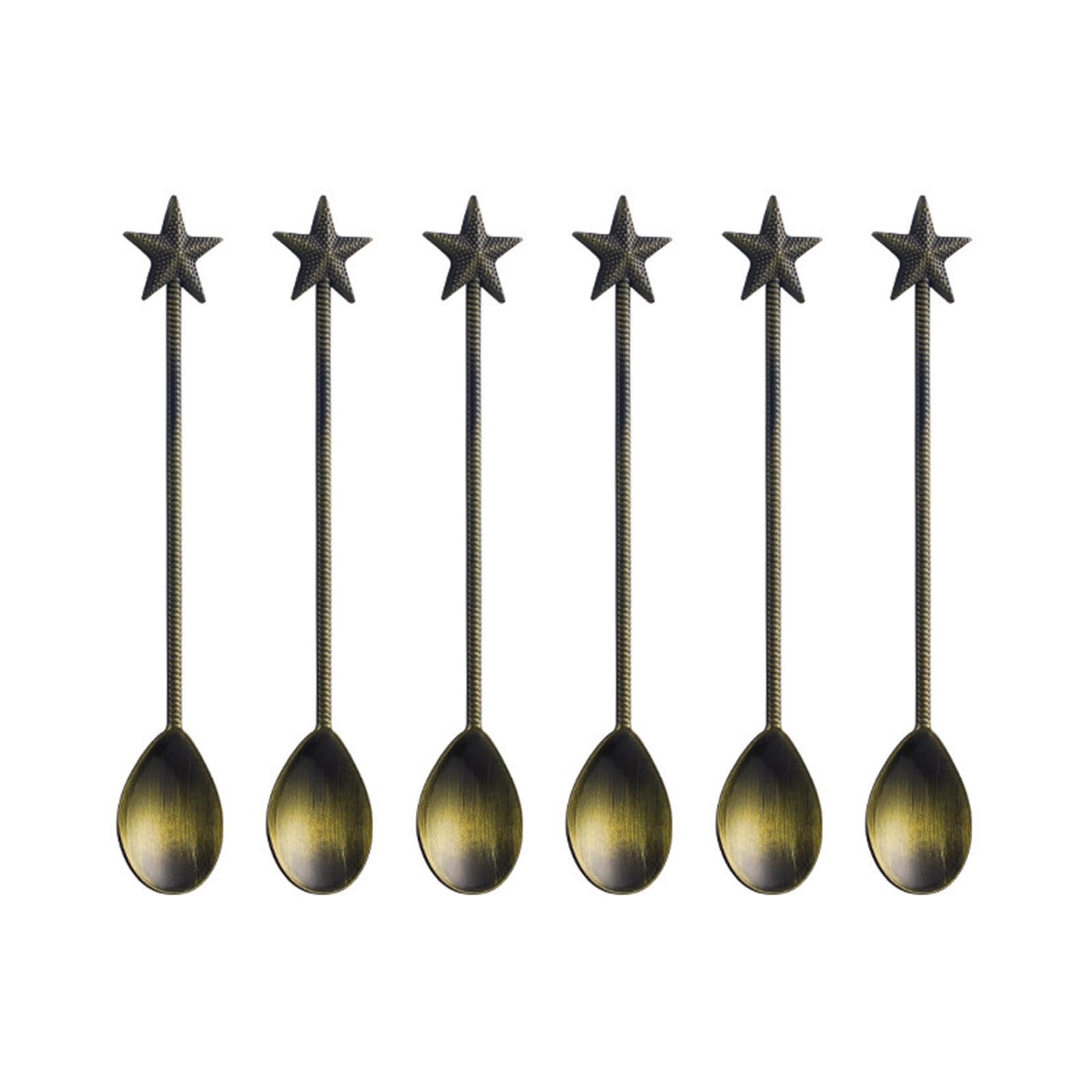 TFAOYS 6Pcs Zincs Alloys Dessert Spoon Long Handle Teas Coffee Stirring Spoons Star Shape Teaspoon for Milkshakes Salad Coffee Spoon Teaspoon