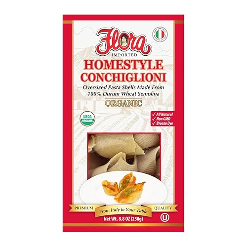 Flora Foods Homestyle Conchiglioni orgánico | Conchas de pasta de gran tamaño importadas hechas de sémola de trigo duro 100% | 8.8 oz (250 g) |