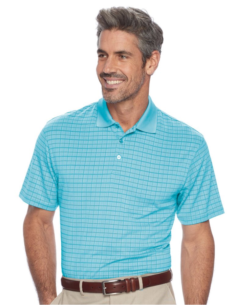 Haggarmens Classic Fit Windowpane Performance Polo Aqua Sugar