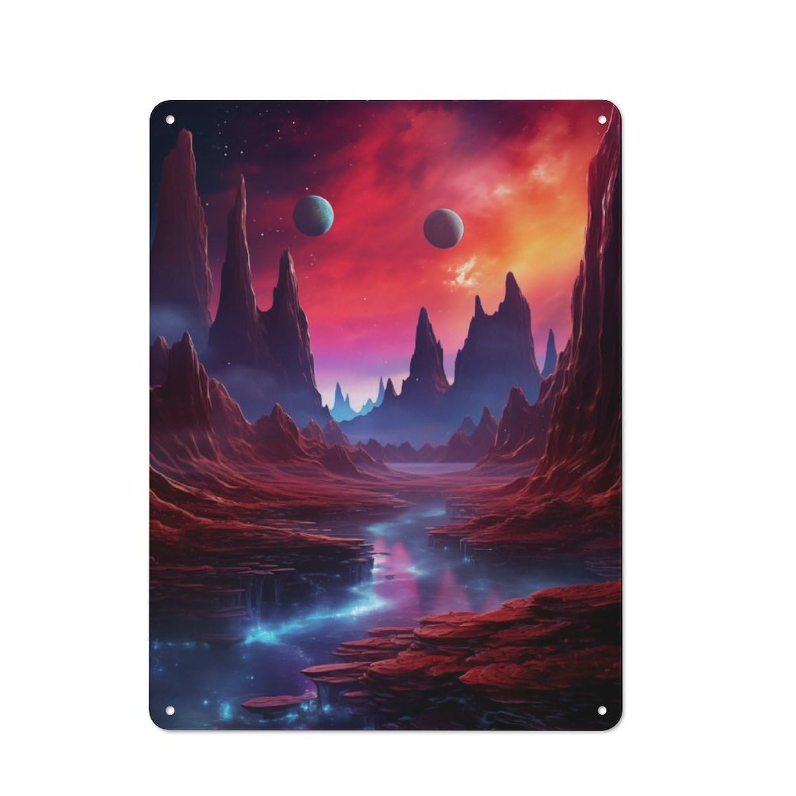 Junmoney Alien Landscape With River Rustic Tin Wall Plaque 40X30cm For Home Office Or Studio, For Garage, Workshop And Man Cave Decoration