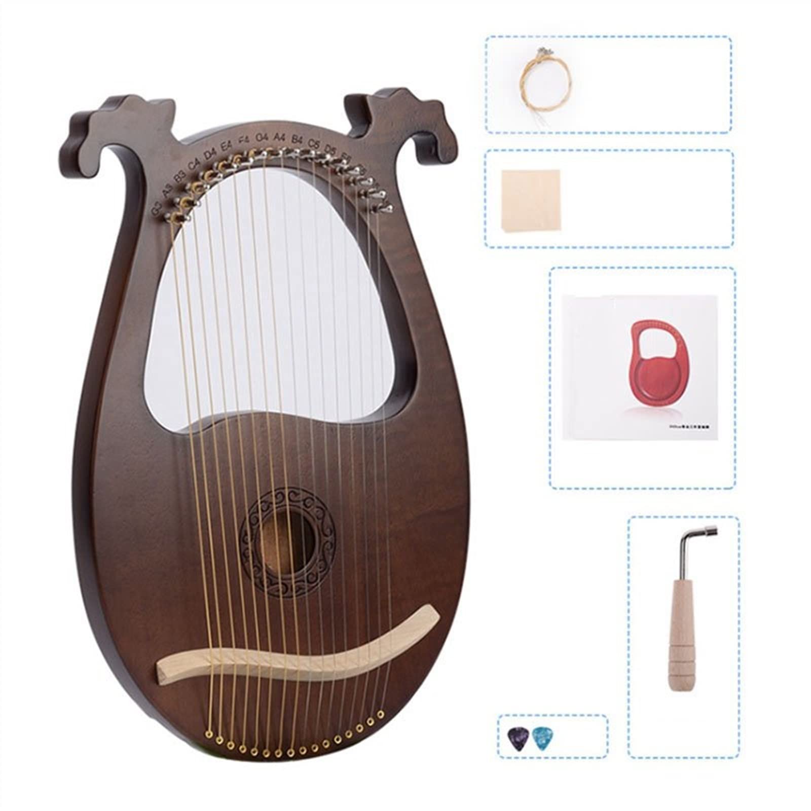 Lira Harfa 16-strunowy instrument strunowy z korpusem z mahoniu z kluczem do strojenia i zapasowymi strunami Lira Harfa,Harfa