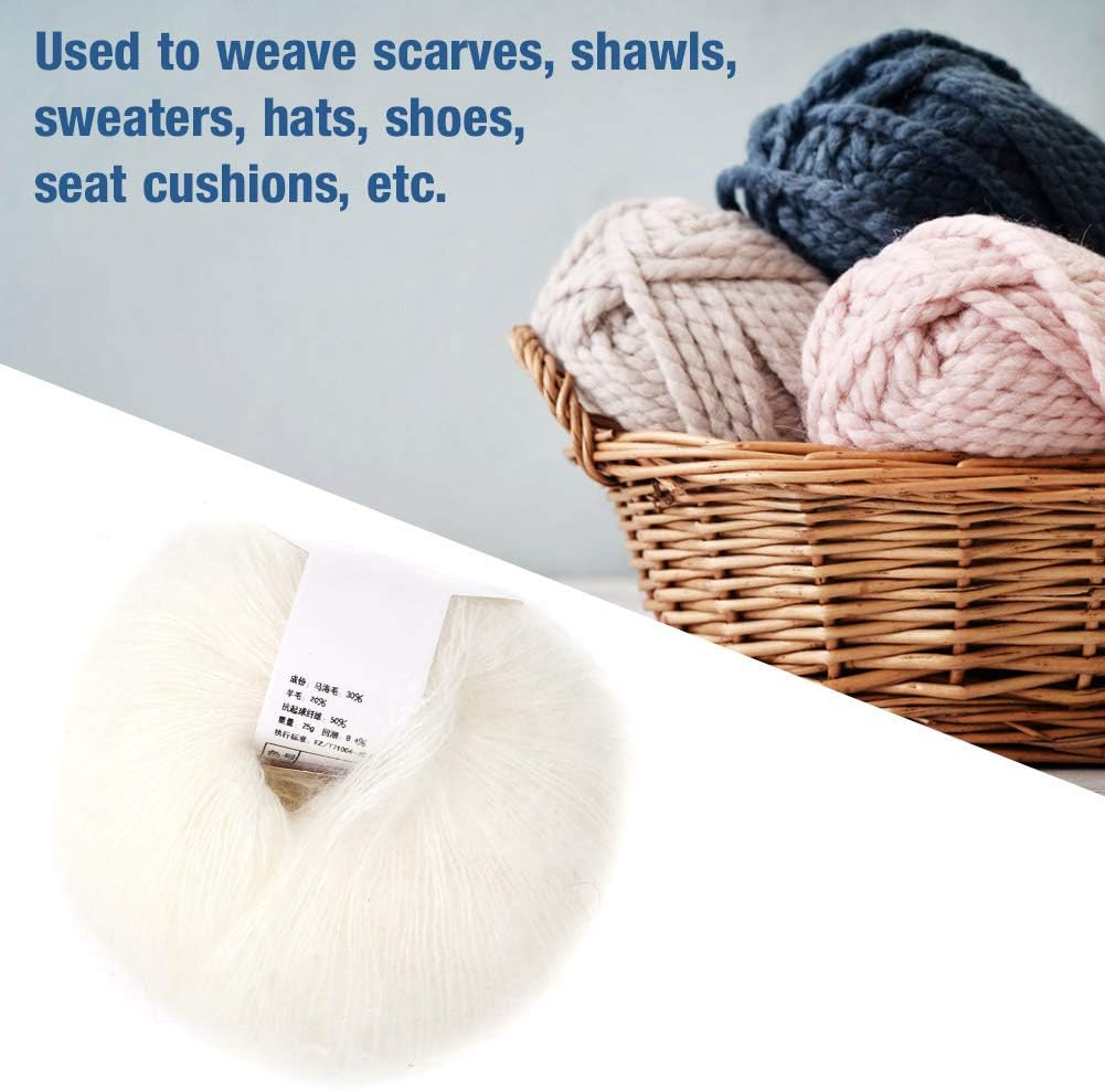 Yctze Mohair Pashm Knit Angora Long Wool Yarn - Black, Soft, Hot (01 White)