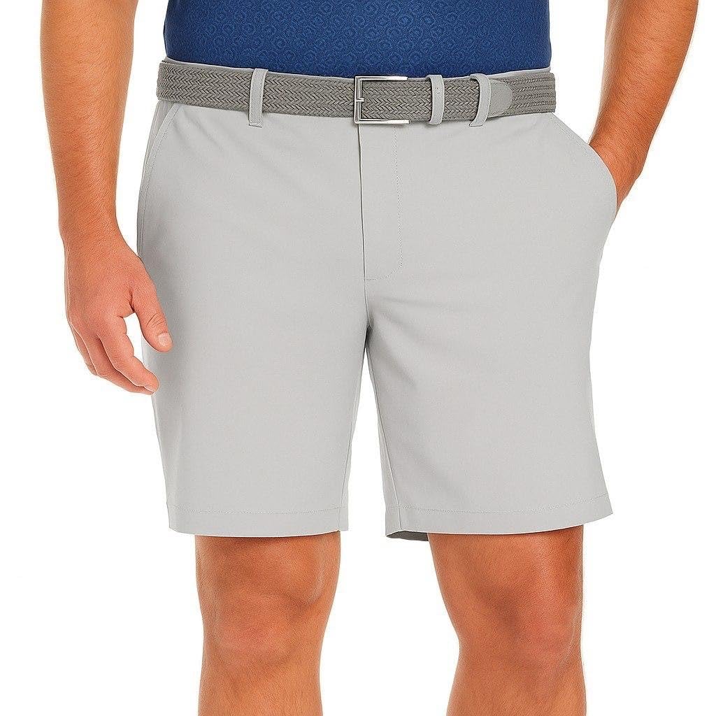 Greg Norman Men’s Stretch Flat Front Lightweight Short - 4-Way Stretch Fabric, Gray, 34