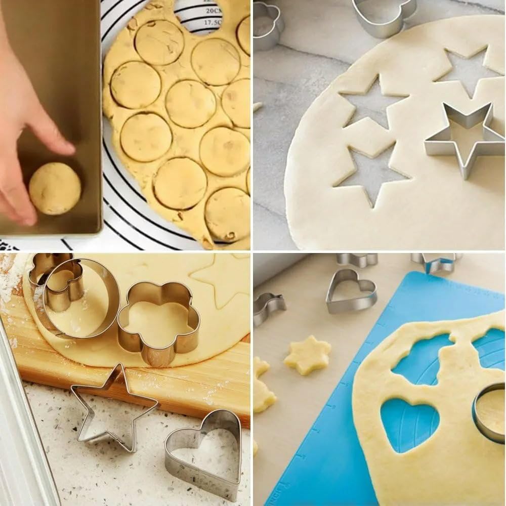 Juego de moldes for galletas acero inoxidable, corazón pequeño, estrella, flor, cuadrado redondo, hexágono ovalado, diamante, 24 cortadores