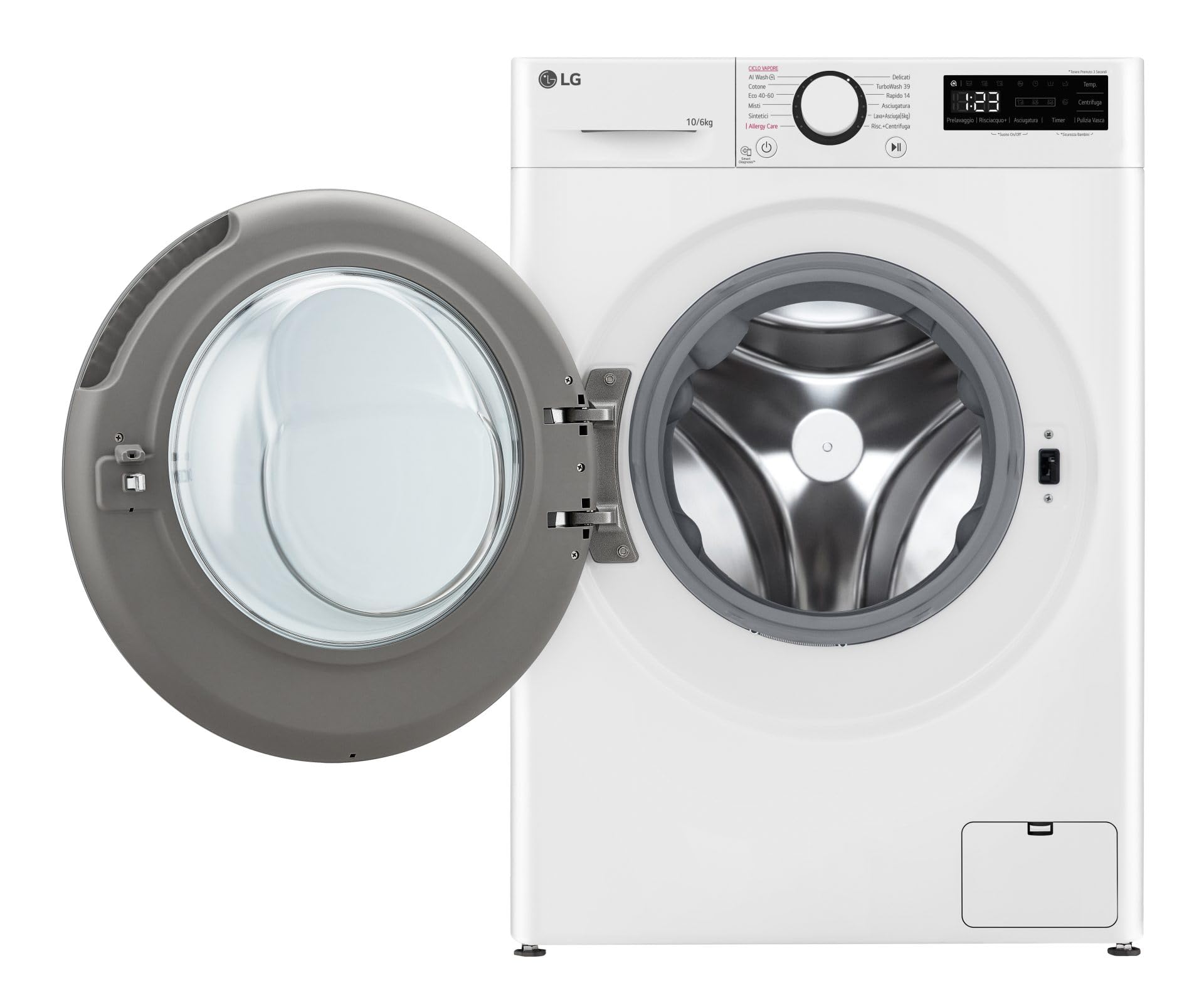 LG AI DD D4R5010TSWS Lave-sécheuse 10/6 kg Série R5 Classe D, Machine à laver et sèche-linge ensemble, 1400 tours, TurboWash360, Lavage à vapeur, Eco Hybrid, Allergy Care, Moteur Inverter Direct