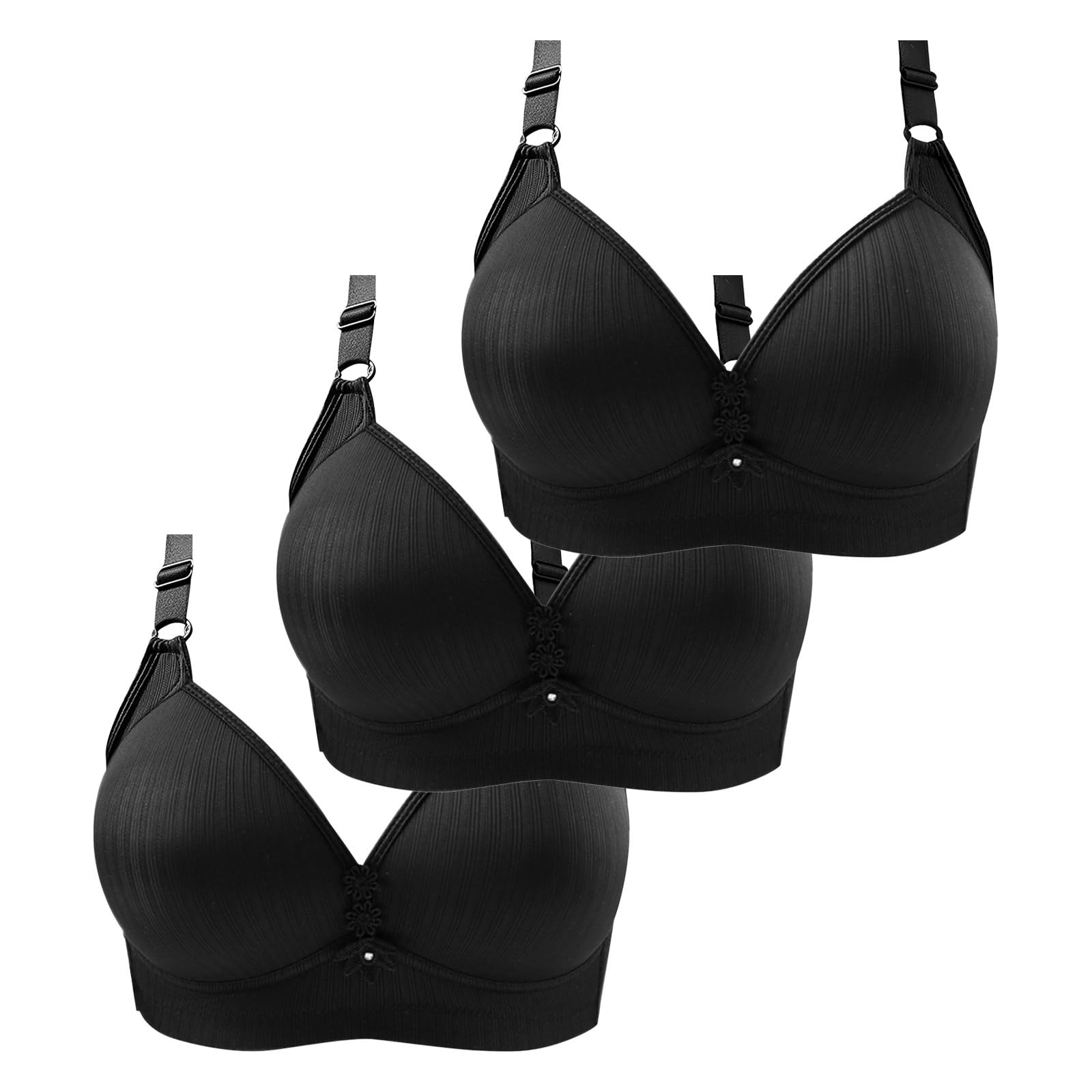 Confezione da 3 reggiseni da donna con scollo a V bralette da donna comodo reggiseno senza cuciture decorazione ricamata bralette sottile traspirante lingerie morbida senza fili reggiseno a coppa
