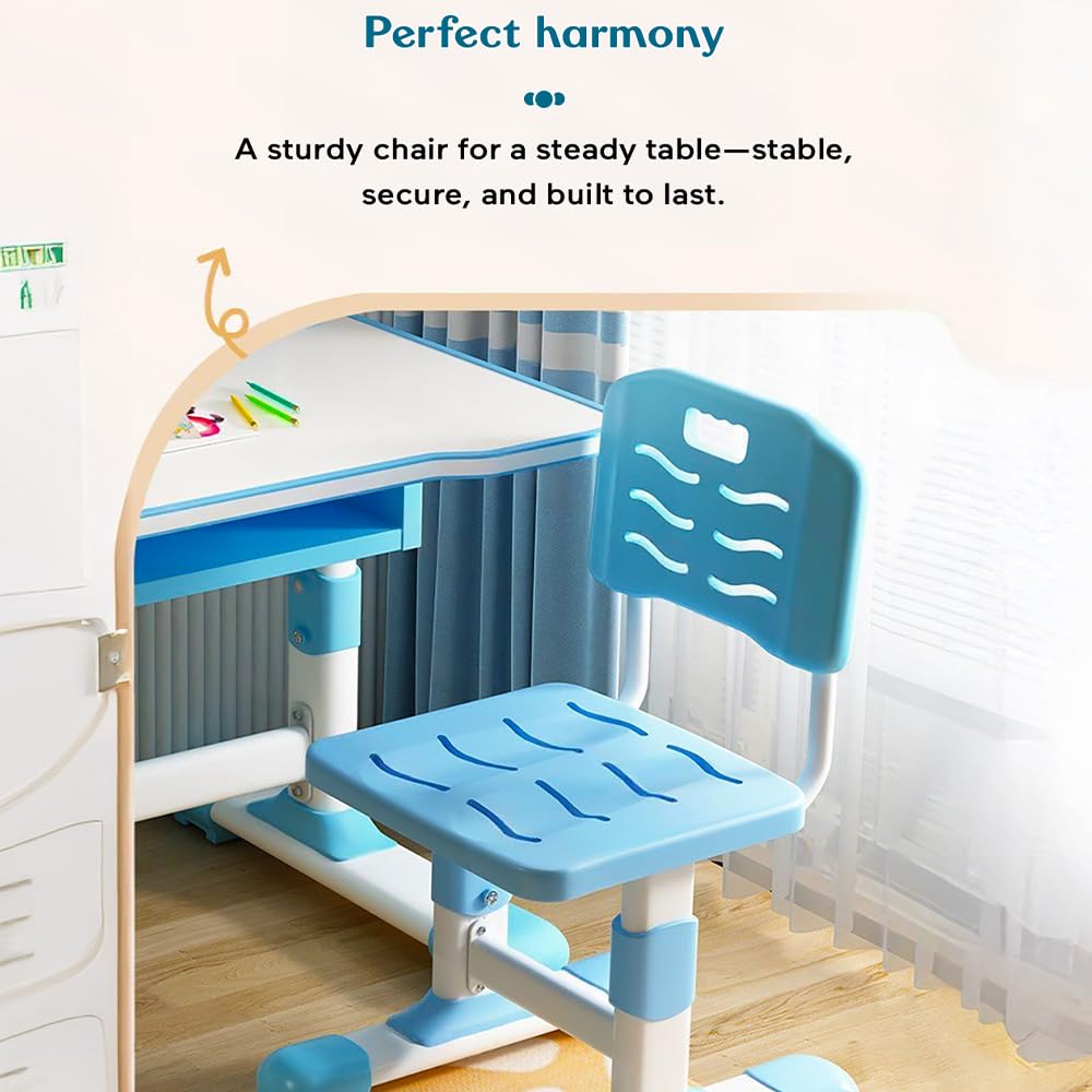 StarAndDaisy Kids Functional Desk Chair Set 3-12years Boys Girls/Kids Study Table with Height Adjustable/Study Table with Bookholder, LED Lamp, Storage Box (K80-Blue) 4