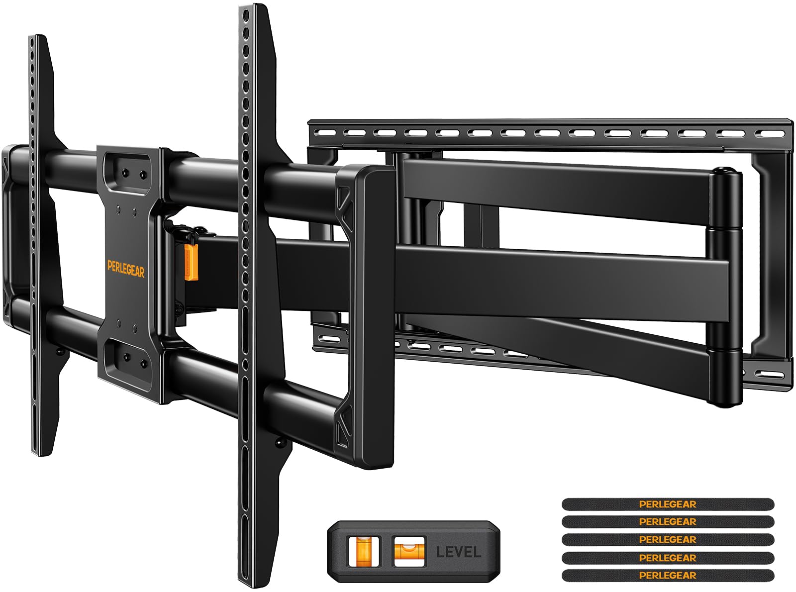 Perlegear Long Arm Full Motion TV Wall Mount for 42–97 Inch TVs up to 150 lbs, Pre-Assembled TV Mount with Full Swivel, Tilt and Extension, Fits 8″/12
