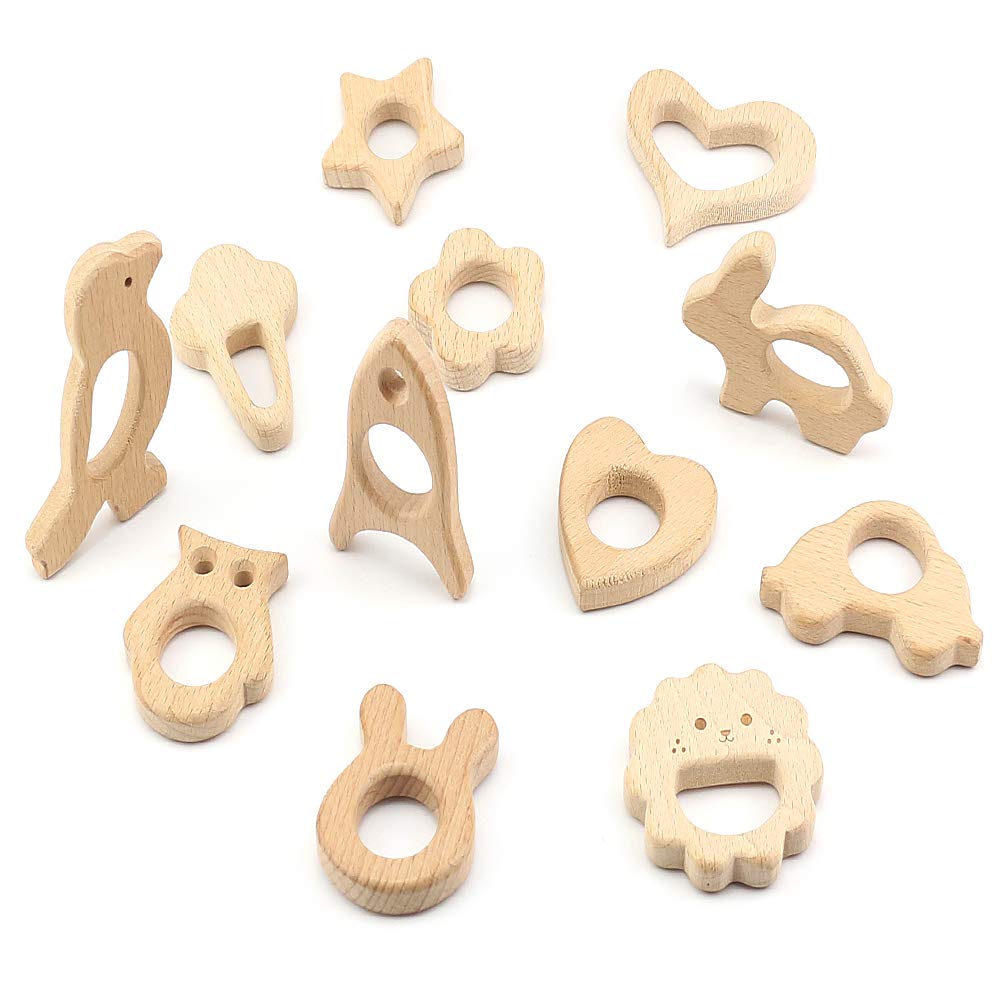 ARTESTAR Wooden Teething Ring Wooden Teether Toys 54mm Wooden Teether Animals for Crafts Dummy Chain DIY Baby Toy Gift (Style3)