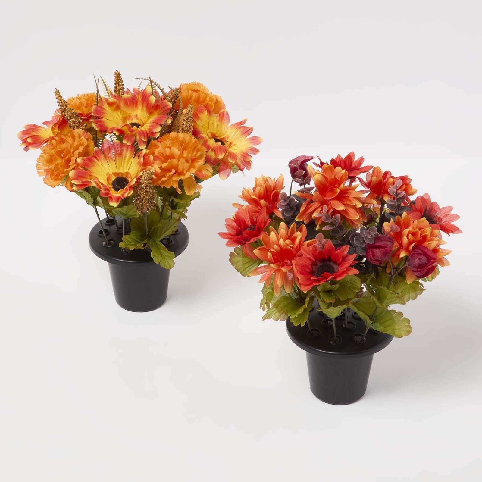 Homescapes Unisex Yellow Artificial Autumn Flowers In Pot, Artificial Flower Bouquet Set Of 2 In