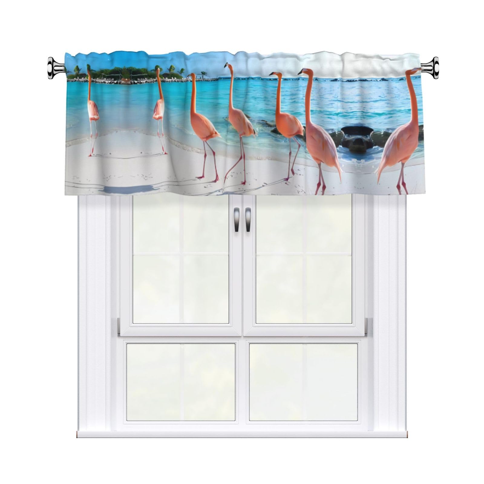 HJFCZH WHJSSF Beach Flamingos Prints 54x18in Curtain Valance - Peach Skin Polyester Kitchen Cover with Light Filtering Floral & 3" Rod Pocket
