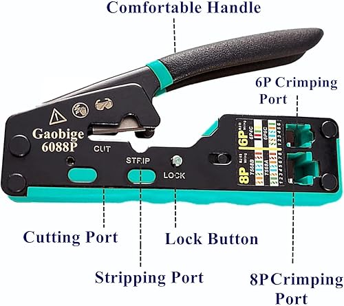 Miniatura 4 de Kit de herramientas de crimpado RJ45 Pass Through Ethernet Crimper Cat6A Cat6 Cat5e Cat5 Kit de herramientas de prensado Cat 6, herramienta de