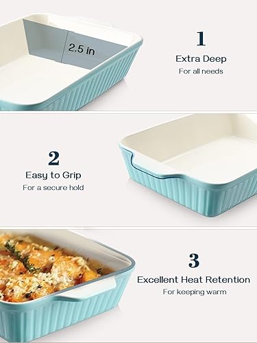 Miniatura 3 de DOWAN Plato para hornear de 9 x 13 pulgadas, cacerola profunda para horno, bandeja para lasaña profunda, bandeja para hornear de cerámica de 135